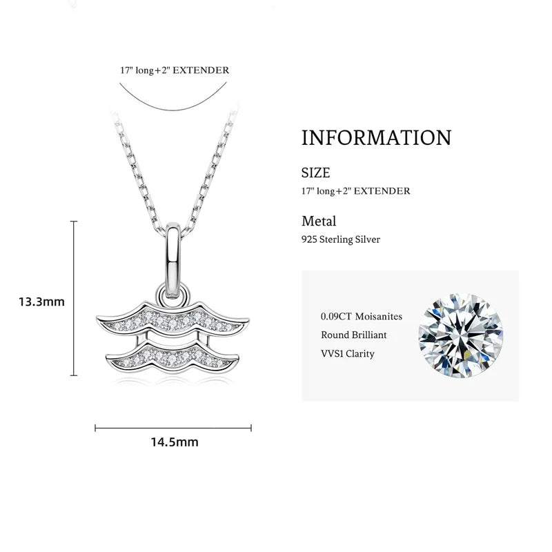 925 Sterling Silver Zodiac Sign 12 Constellation Pendant Micro-Set 1mm Moissanite Necklace Charm For Women Jewelry Birthday Gift