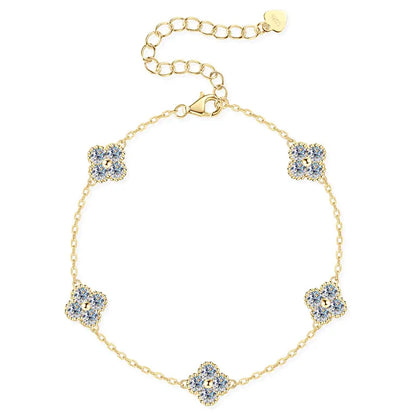 Anizw 2025 New 925 Silver Flower Clover Bracelet Moissanite 3mm for Women 18k Gold Plated Fine Jewelry Certified Lab Diamond D-E