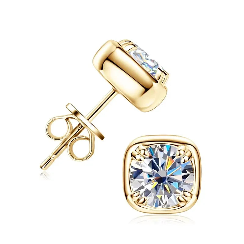 6.5mm 2CTW. D Moissanite Square Stud Earrings for Women Men S925 Silver Earrings Classic 1.0carat Certified Lab Diamond Jewelry