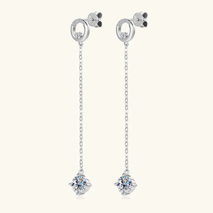 Anziw 6.5mm 1.0ct D Moissanite Drop Earrings for Women 925 Silver Circle Stud Long Chain Dangle Earrings Certified Jewelry Gifts