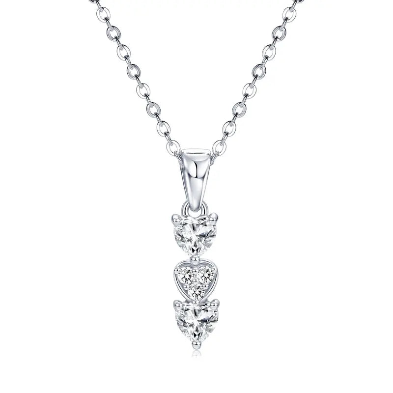 Anziw Triple Hearts Moissanite Pendant Necklaces for Women 925 Silver Chain Love Heart Collar 2025 New Jewelry Chritsmas's Gift