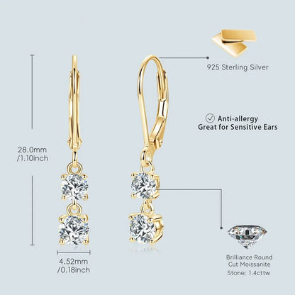 Anziw 42mm Long Dangle D Moissanite Drop Earrings for Women 925 Sterling Silver Hoop Clip Earrings Wedding Fine Jewelry Gift