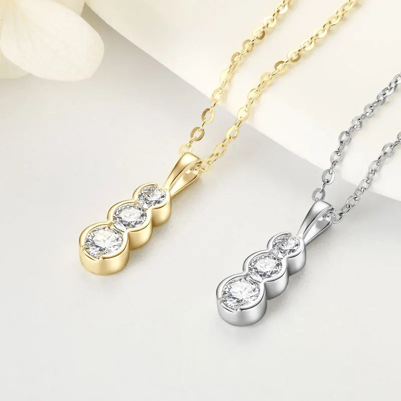 4mm&3.5mm&3mm 0.60cttw. 3 Stones D Color Moissanite Pendant Necklaces 925 Silver for Women 18K Gold Plated 2025 Trendy Jewelry