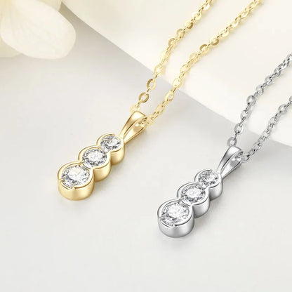 4mm&3.5mm&3mm 0.60cttw. 3 Stones D Color Moissanite Pendant Necklaces 925 Silver for Women 18K Gold Plated 2025 Trendy Jewelry