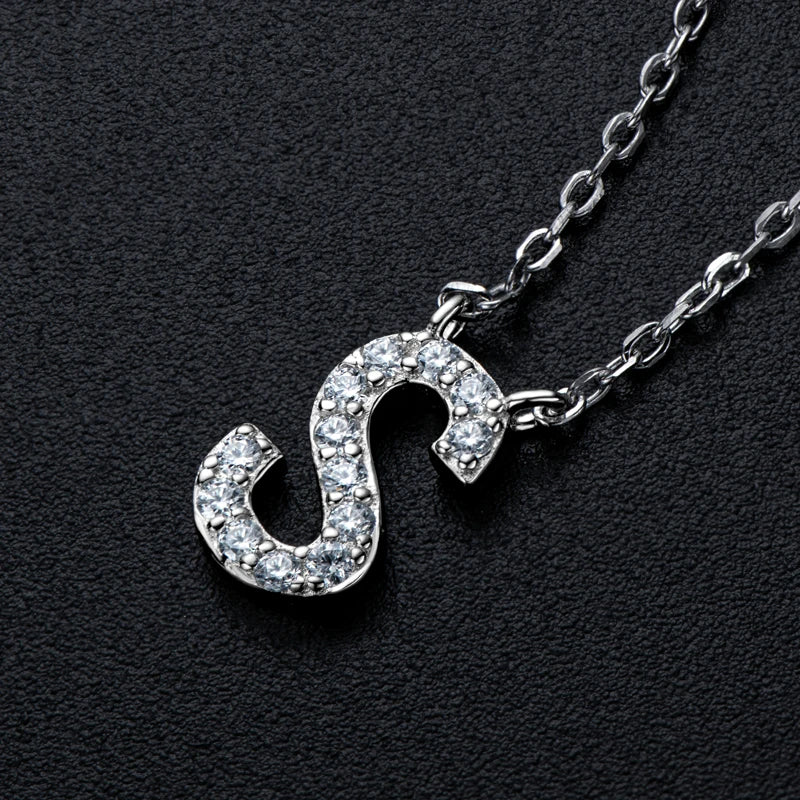 Anziw Initial Moissanite 26 Letter Pendant Necklace for Women Men Real Silver 925 Name Pendant Fine Jewelry Valentine's Day Gift