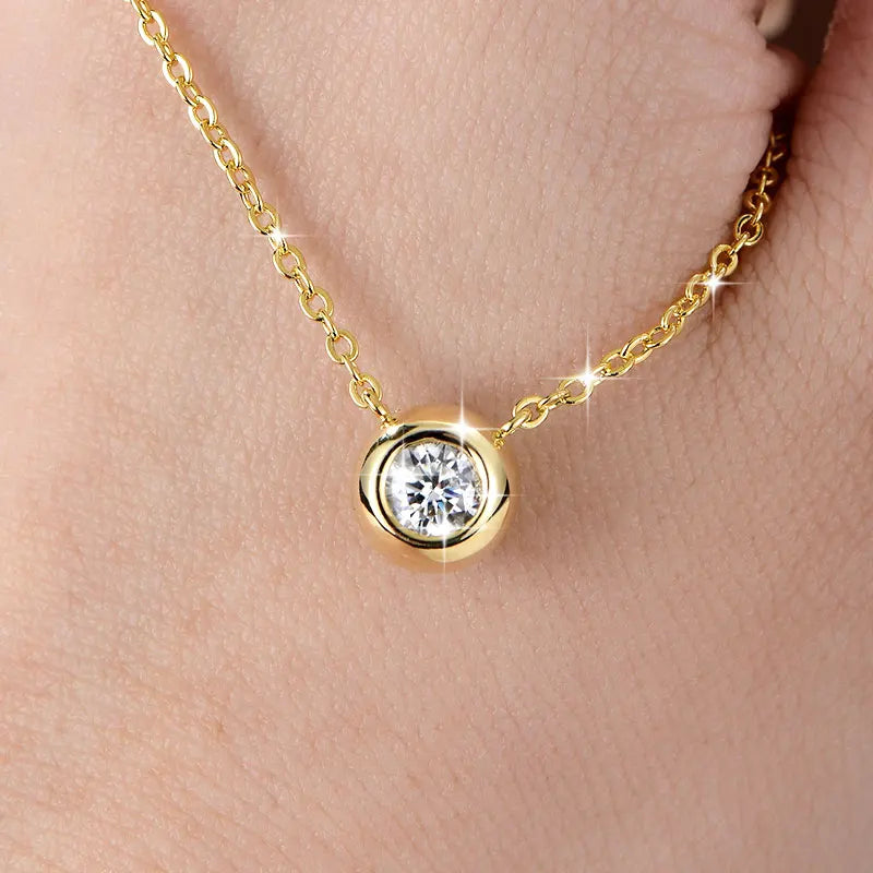 Anziw Solitaire 0.5CT 5MM D Color Bezel Moissanite Pendant Necklace for Women 14k Gold Filled Adjustable Chain Certified Jewelry