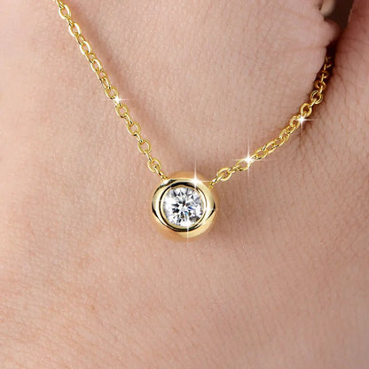 Anziw Solitaire 0.5CT 5MM D Color Bezel Moissanite Pendant Necklace for Women 14k Gold Filled Adjustable Chain Certified Jewelry