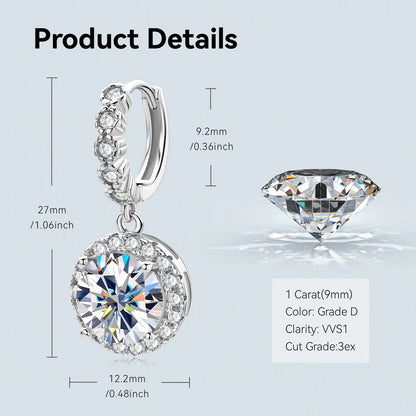 Anziw Real Sparkling 3.0 Ct D Moissanite Drop Hoop Earrings 100% 925 Silver Gold Plated 2.0ct Hanging Earring For Women Jewelry