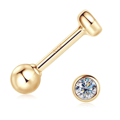 Anziw Real Gold 10K Stud Earrings Moissanite 1ct  6.5mm D Color Screw Back Six Claws Earrings for Women Men Classic Gold Jewelry