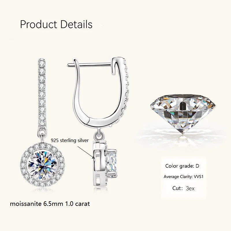 Anziw 2023 Women Hoops 925 Silver Gold Drop Earrings Dangle 1CT Real Moissanite Earring Original Certified Wedding Jewelry Gifts