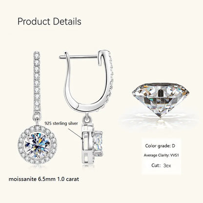 Anziw 2023 Women Hoops 925 Silver Gold Drop Earrings Dangle 1CT Real Moissanite Earring Original Certified Wedding Jewelry Gifts
