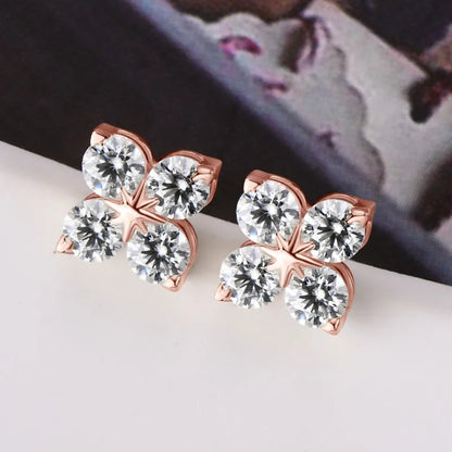 Anziw Lucky Four Leaf Clover Moissanite Stud Earrings 925 Sterling Silver Screw-Back Piercing Ear Jewelry for Women Men Gifts