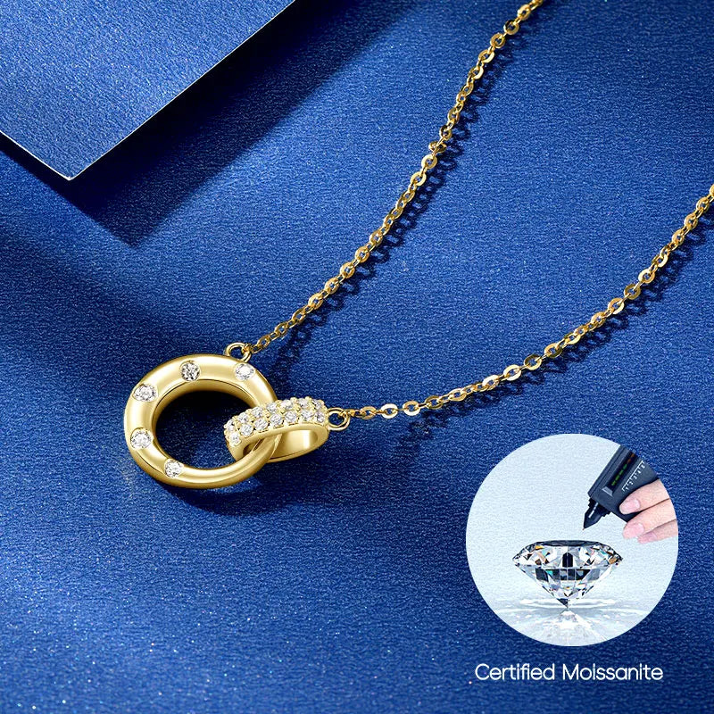 Anziw Mobius Moissanite Double-Ring Pendant Necklaces For Women Silver 925 Adjustable Chain Circle Necklace 2025 New Jewel Gift