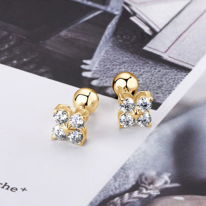 Anziw Lucky Clover Flower 3mm Moissanite Jewelry Set 925 Silver Pendant Necklace Stud Earrings for Women S925 Charm Fine Jewelry
