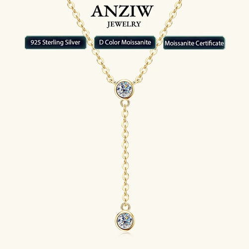 Anziw 3mm D Color Moissanite Y Shape Long Pendant Necklace for Women Adjustable Chain 100% 925 Silver Jewelry Trendy 2025 Gifts