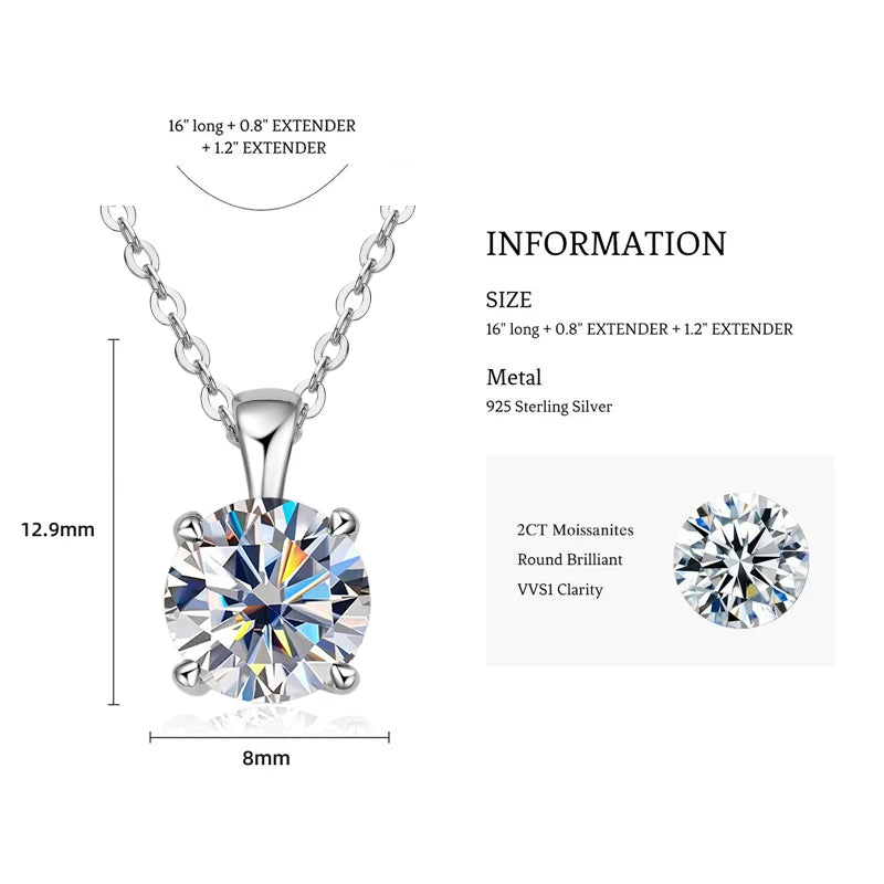1.0 carat 2ct 3ct D Moissanite Solitaire Drop Necklaces 18k Gold Plated Pendant Original Real 925 Silver Chain Jewelry for Women