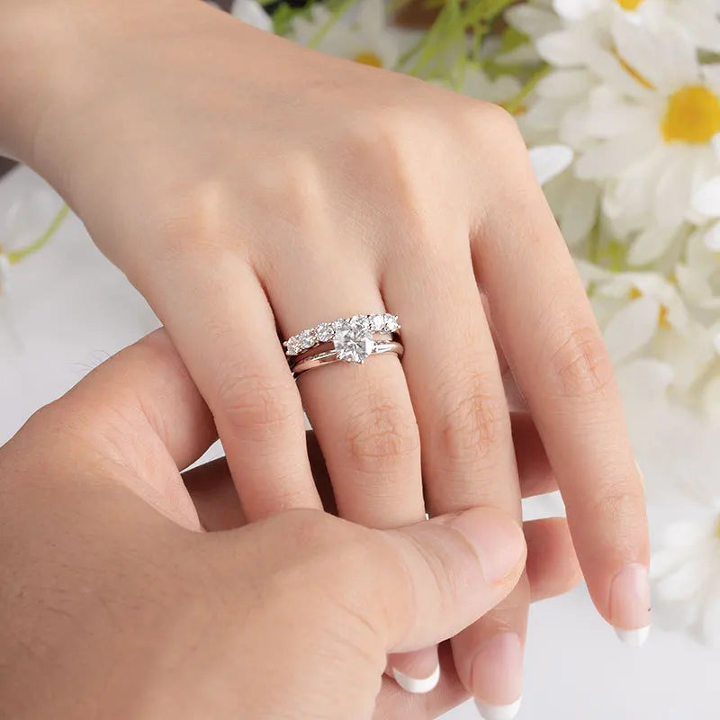 3mm 7 Stones D Color Moissanite Eternity Bands Simply Stackable Silver 925 Real Sparkling Wedding Engagement Fine  Jewelry Gifts