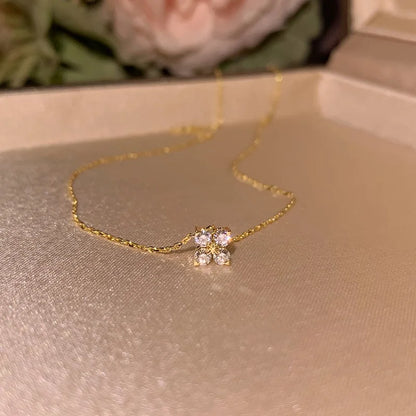 Anziw Lucky Clover Flower 3mm Moissanite Jewelry Set 925 Silver Pendant Necklace Stud Earrings for Women S925 Charm Fine Jewelry