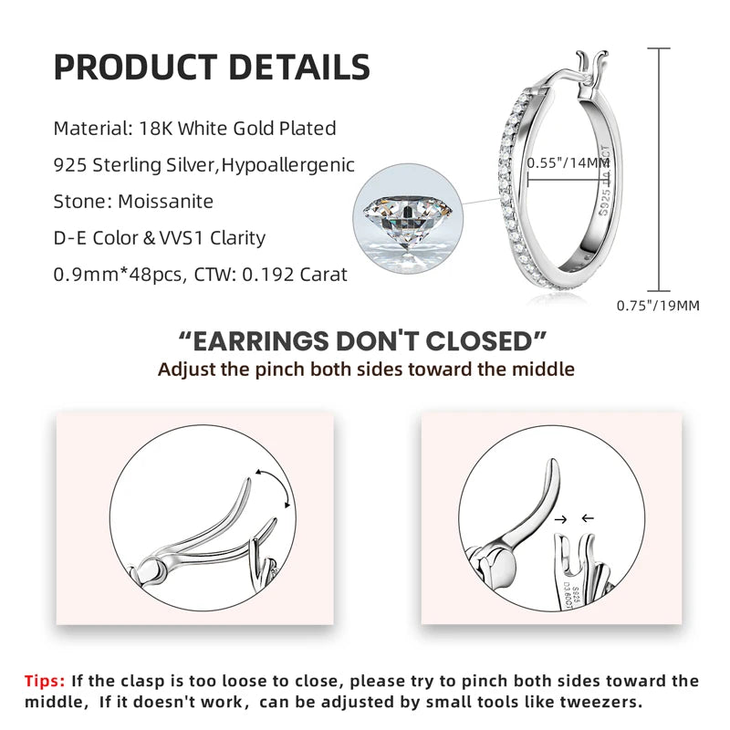 Anziw Classic Real Moissanite Hoop Earrings for Women 925 Silver 18K Gold Plated Clip Earrings Wedding Jewelry Gift 2024 New