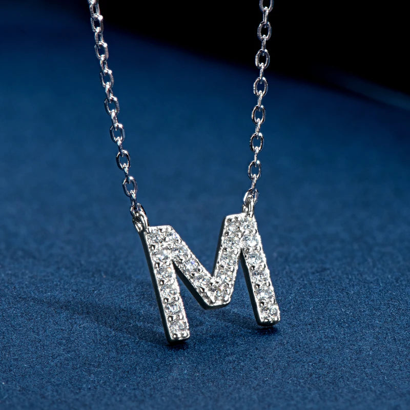 Anziw Initial Moissanite 26 Letter Pendant Necklace for Women Men Real Silver 925 Name Pendant Fine Jewelry Valentine's Day Gift