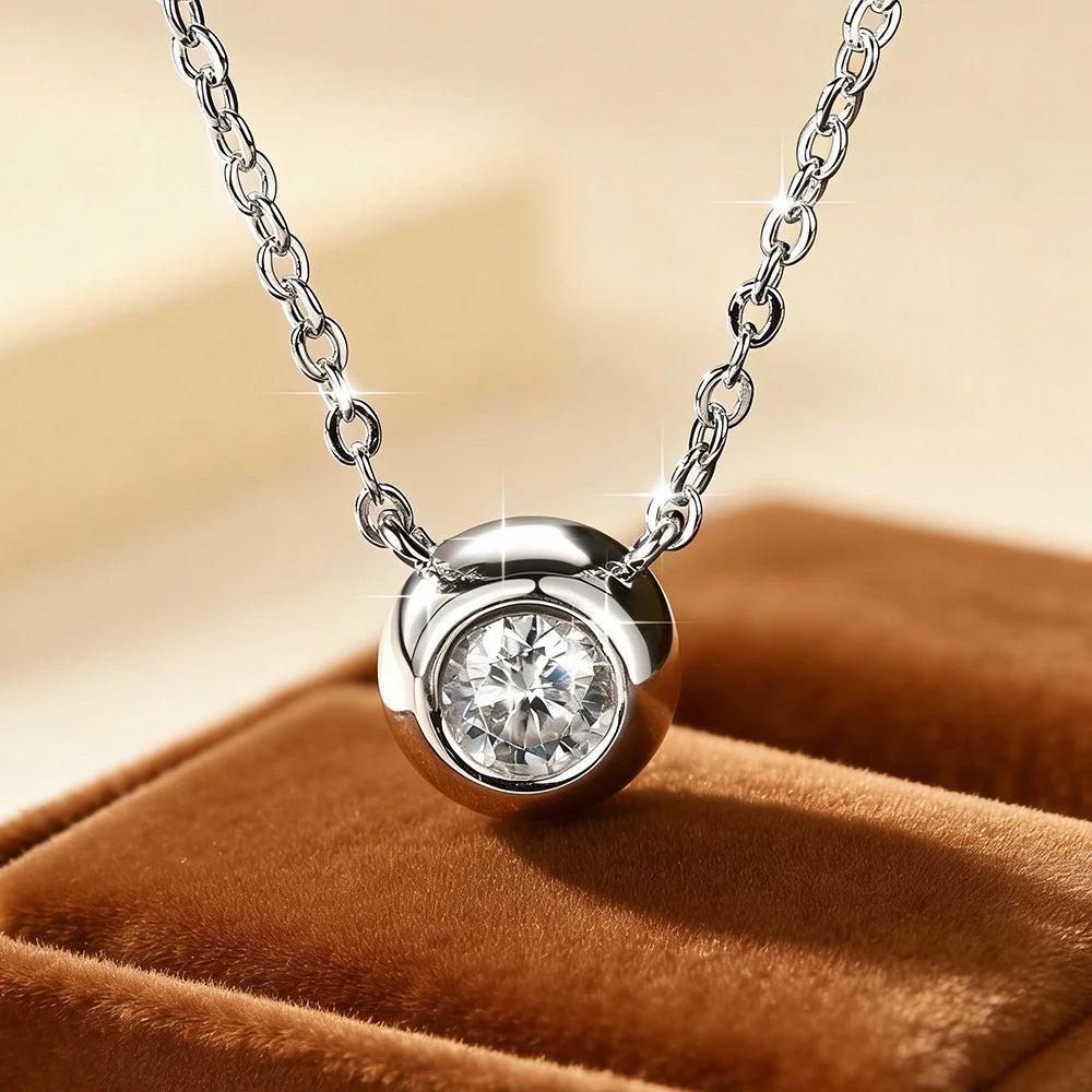 Anziw Solitaire 0.5CT 5MM D Color Bezel Moissanite Pendant Necklace for Women 14k Gold Filled Adjustable Chain Certified Jewelry