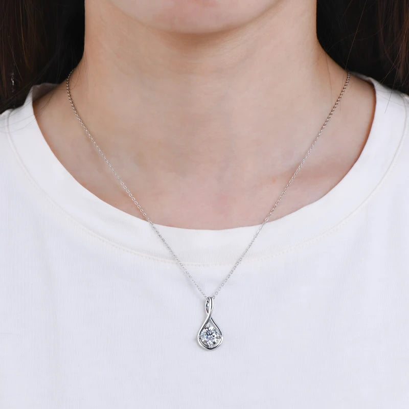 18K Gold Plated Solitaire Round 8mm 2ct Moissanite Infinity Pendant Necklace 925 Sterling Silver Women Teardrop D Color Diamond