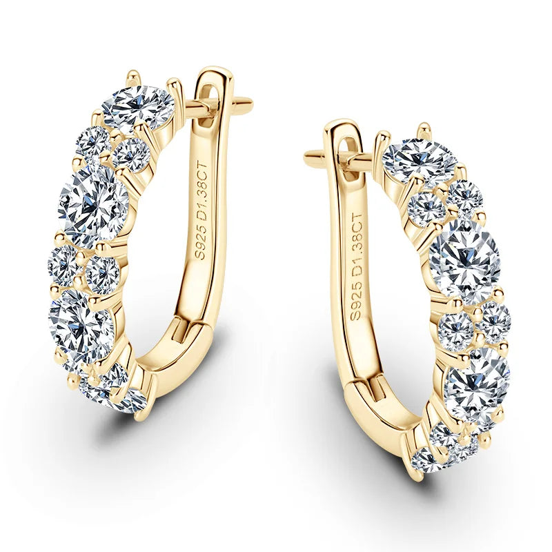 Anziw Sparking VVS1 Moissanite Earrings S925 Silver U Shape Hoop Earrings for Women Hot Sale Wedding Jewelry Certified 2.76CTTW.