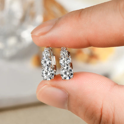 Anziw Luxury 1.86CTW 5mm Moissanite Drop Hoop Earrings for Women Real 925 Silver 4-stone Clip Earring Wedding Party Jewelry Gift