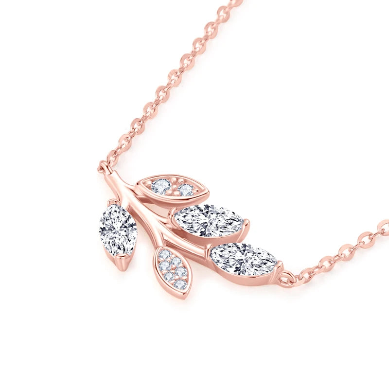 Anziw D0.90CT Marquise Cut Moissanite Leaf Pendant Necklace for Women Adjustable Chain 925 Sterling Silver Lab Diamond 40+5cm
