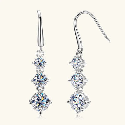 Anziw 3.60CTTW. D VVS1 Moissanite Drop Hook Earrings for Women 925 Silver Sparking Lad Diamond Dangle Earrings Wedding Jewelry