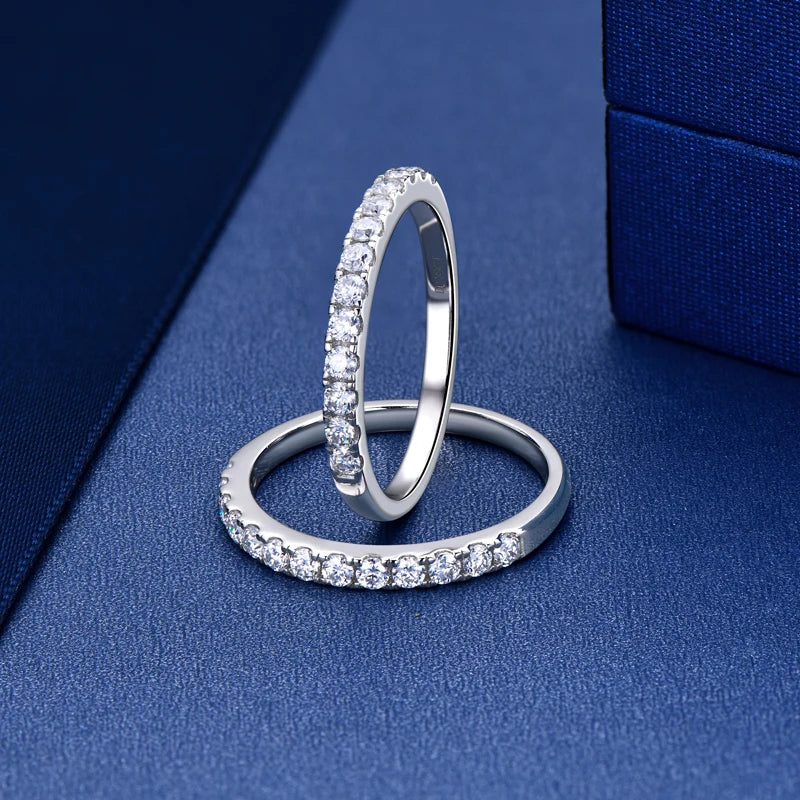 Anziw Classic Stackable Rings 925 Sterling Silver 2mm D Moissanite Eternity Band Wedding Engagement Ring for Women Fine Jewelry