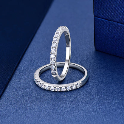 Anziw Classic Stackable Rings 925 Sterling Silver 2mm D Moissanite Eternity Band Wedding Engagement Ring for Women Fine Jewelry
