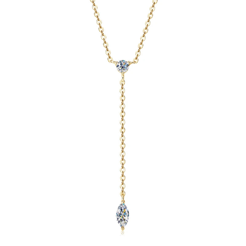 Anziw 3mm D Color Moissanite Y Shape Long Pendant Necklace for Women Adjustable Chain 100% 925 Silver Jewelry Trendy 2025 Gifts