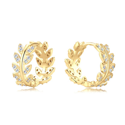 Anizw 1.3mm D Moissanite Earrings 925 Sterling Silver Mini Hoops 14k Gold Plated Cute Leaf Earring Studs for Women Trend Jewelry