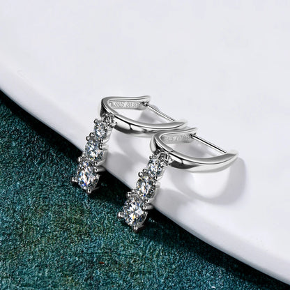 Anziw Three Stone Trilogy Clip Earrings 925 Sterling Silver 1.8CTW. Moissanite Pendant Earrings for Women Wedding Jewelry Gifts