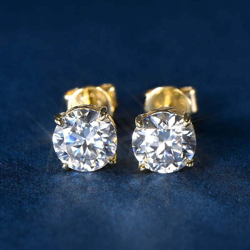 Anziw Pure 10K 14K Gold Stud Earrings Moissanite D0.80CT Piercing Earrings for Women Men Certified Gold Jewel Classic Four Claw