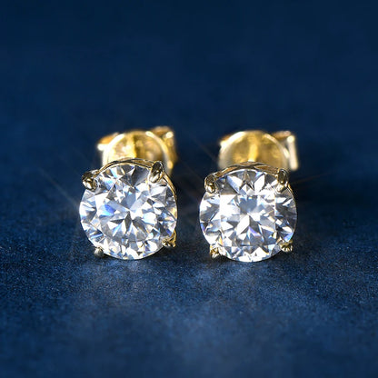 Anziw Pure 10K 14K Gold Stud Earrings Moissanite D0.80CT Piercing Earrings for Women Men Certified Gold Jewel Classic Four Claw