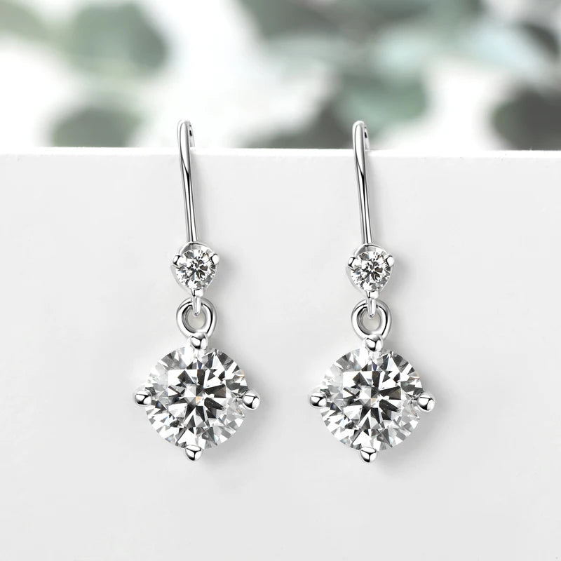 Anziw Hook Earrings Real 925 Silver 6.5mm 1ct Round Moissanite Drop Dangle Earring Certified Wedding Jewelry for Women Gift