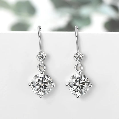 Anziw Hook Earrings Real 925 Silver 6.5mm 1ct Round Moissanite Drop Dangle Earring Certified Wedding Jewelry for Women Gift
