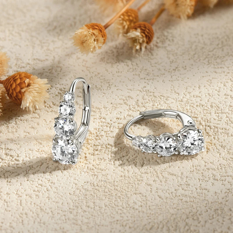 Anziw Luxury 1.86CTW 5mm Moissanite Drop Hoop Earrings for Women Real 925 Silver 4-stone Clip Earring Wedding Party Jewelry Gift