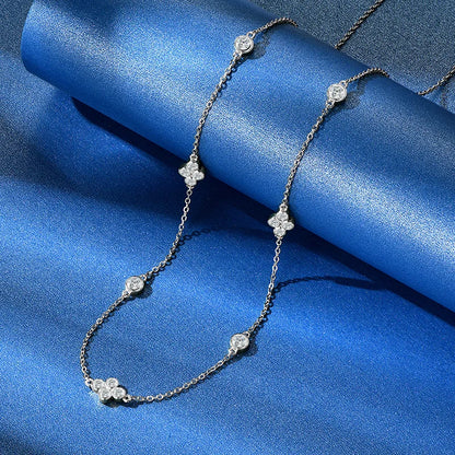 Anziw 2mm Moissanite Pendant Necklace for Women 925 Silver Four Clover Flower Clavicle Necklaces Charm Valentine Gift 2025 Trend
