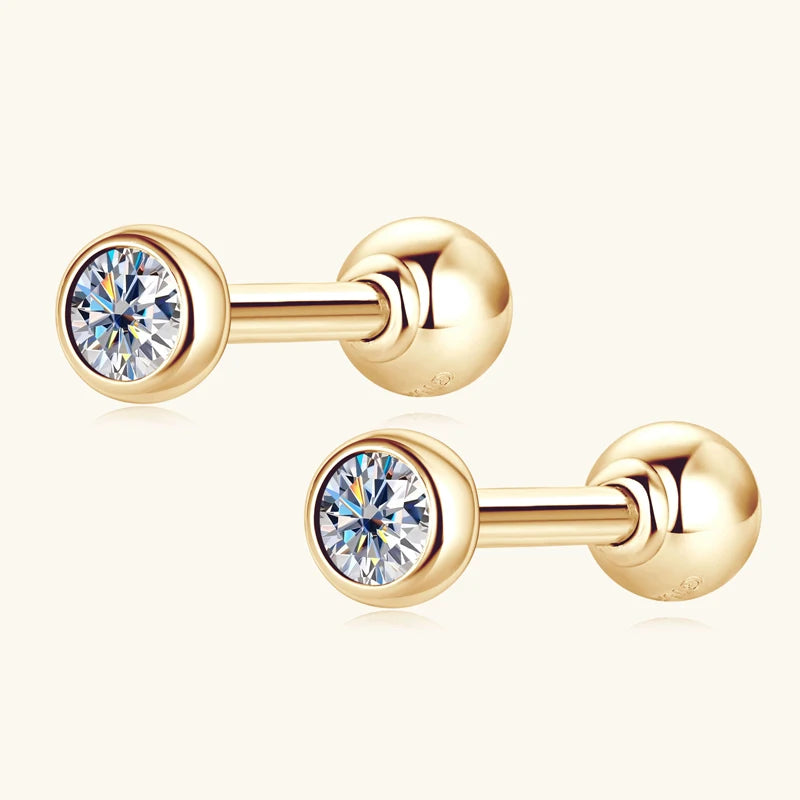 Anziw 10K Yellow Gold Moissanite Sparking Stud Earrings for Couple Men Women Real Gold Wedding Jewelry D Color VVS1 Lab Diamond