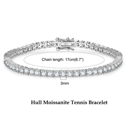 Anziw 925 Sterling Silver Plated 14K Gold Tennis Bracelet 3mm 5mm D VVS1 Round Moissanite Bracelets for Women Men Couples Gifts