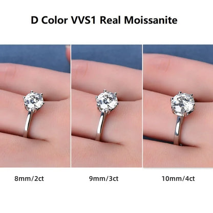 Gold Plated 100% 925 Silver 2-4 Carat Wedding Ring D Color Moissanite Solitaire Promise Rings for Women Engagement Jewelry Gift