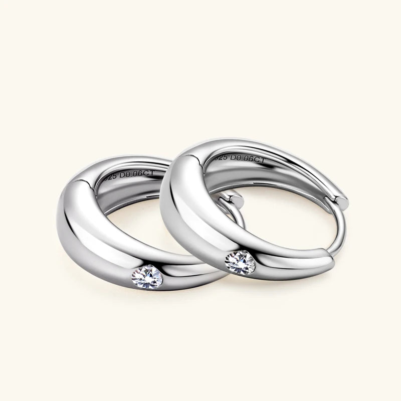 Anziw Chunky Hoops 2.5mm D Color Moissanite Thick Huggie Earring Gold Plated 925 Silver Piercing Earrings for Women Jewelry Gift