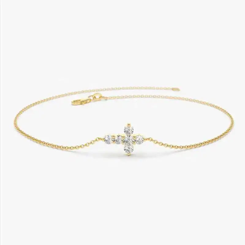 Anziw 925 Sterling Silver Cross Bracelet Certified 2.5mm D Color Moissanite Bracelet for Women Men Jewelry Adjustable Chain Gift