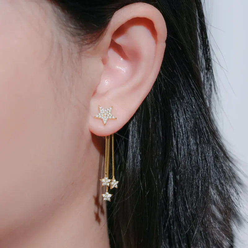 Anziw 925 Moissanite Star Tassel Drop Dangle Earrings for Women Real S925 Silver Studs Earrings Certified Fine Jewelry Gift Girl