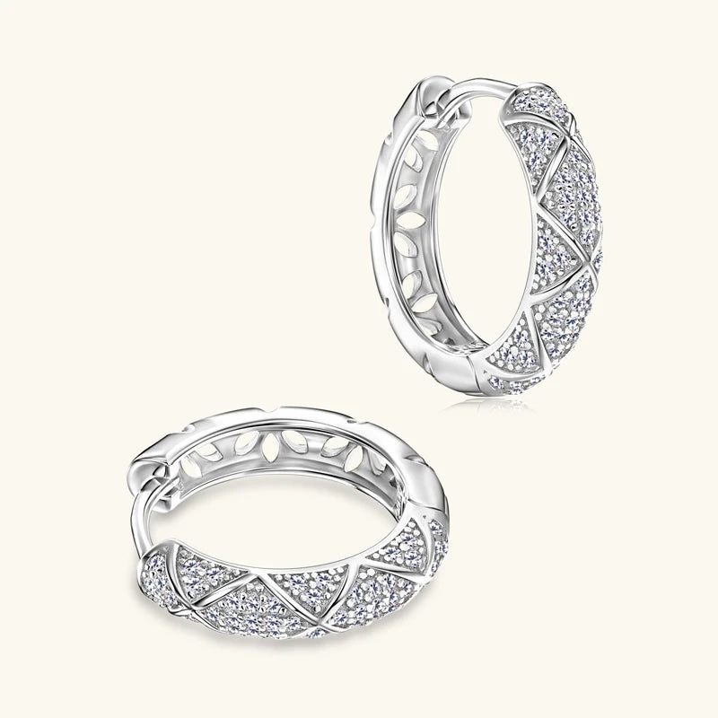 Anziw 2025 New Pave D Moissanite Hoop Huggies Earrings 925 Silver for Women S925 Trendy Fine Jewelry Certified lab Diamond Gift