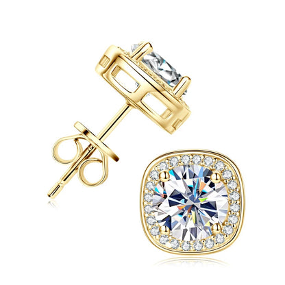 6.5mm 2CTW. D Moissanite Square Stud Earrings for Women Men S925 Silver Earrings Classic 1.0carat Certified Lab Diamond Jewelry