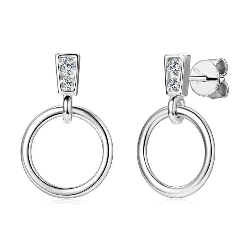 Anziw 925 Sterling Silver Circle Dangle Drop Earrings for Women Moissanite Stud Earrings Minimalist Wedding Party Jewelry 2024